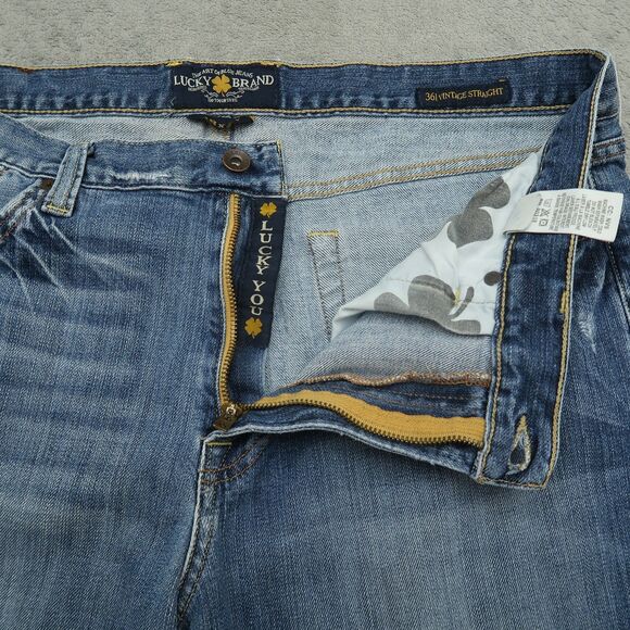Lucky Brand Jeans Mens 38x32 Blue 361 Vintage Straight Stretch Denim Distressed - Picture 2 of 16